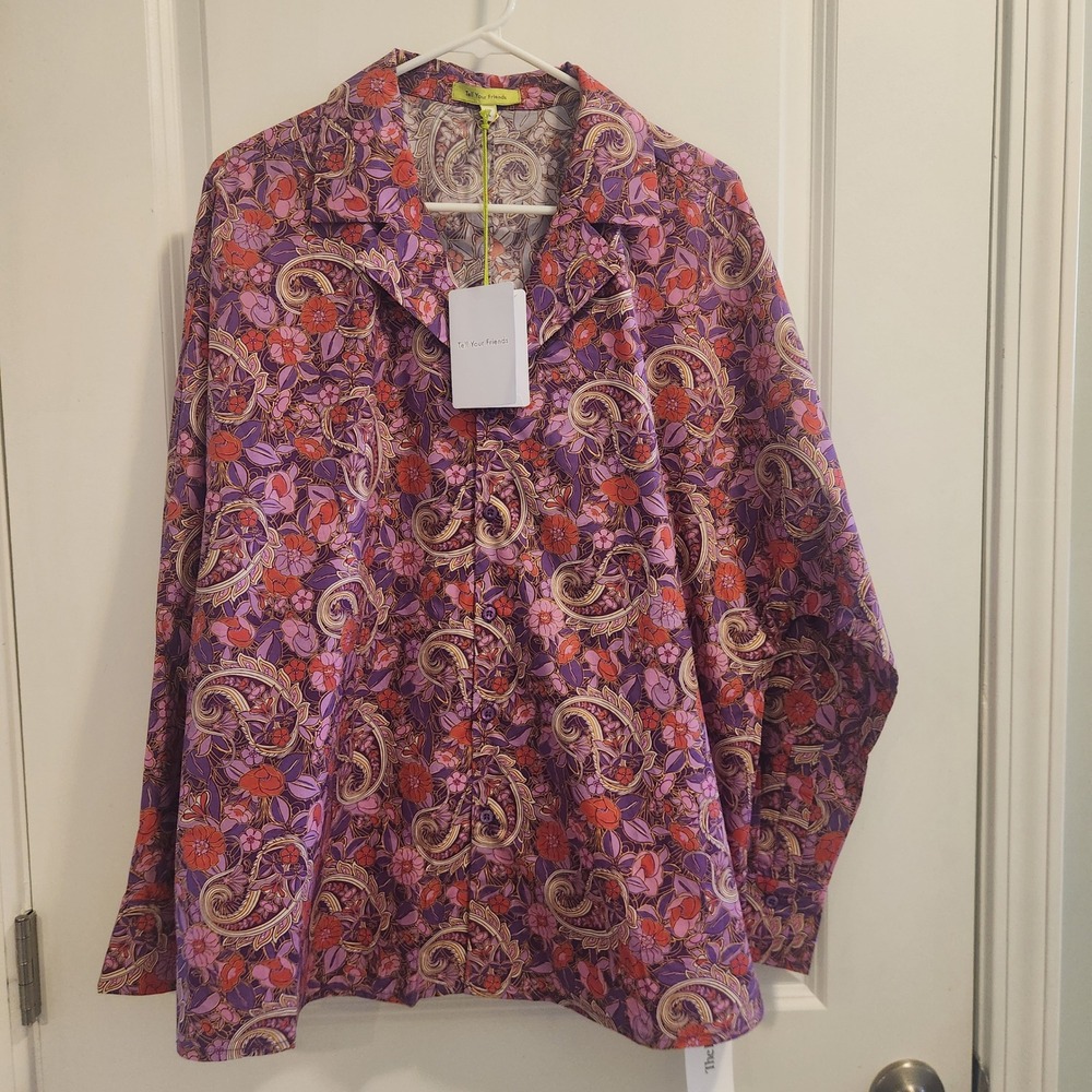 Tell Your Friends Womens Purple Paisley Floral Button Down Shirt NWT Revolve